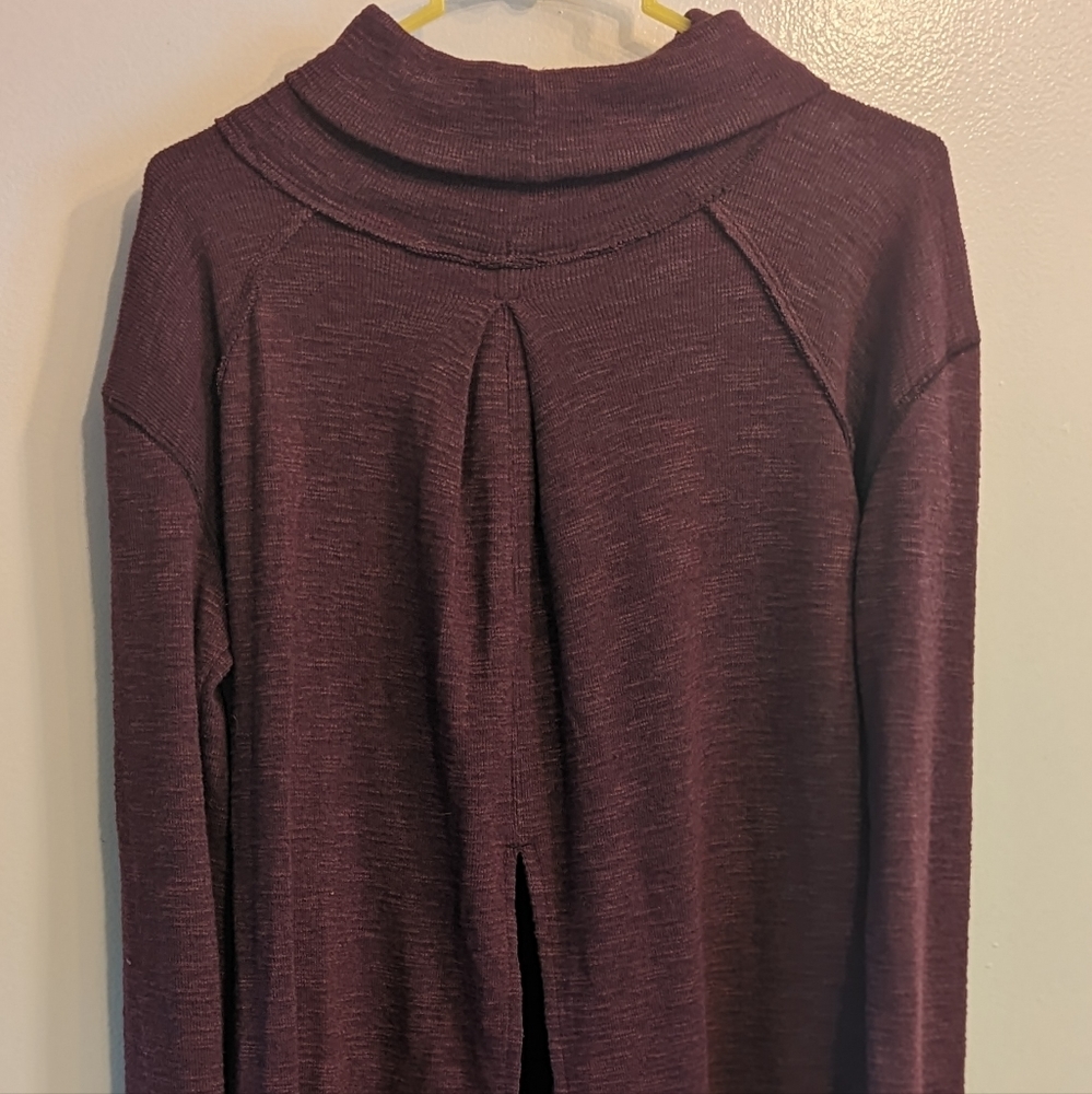 EUC Free People purple mock turtleneck drop shoulder split open lower back